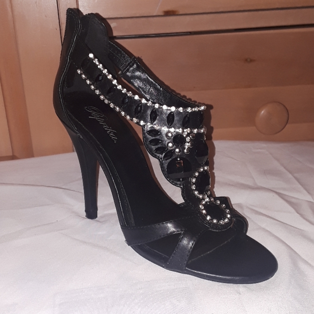Black jeweled heels